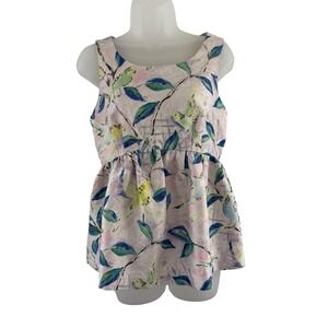 Leifsdottir Top Womens 4 Pink‎ Multi Peplum Sleeveless Bird Print Anthropologie